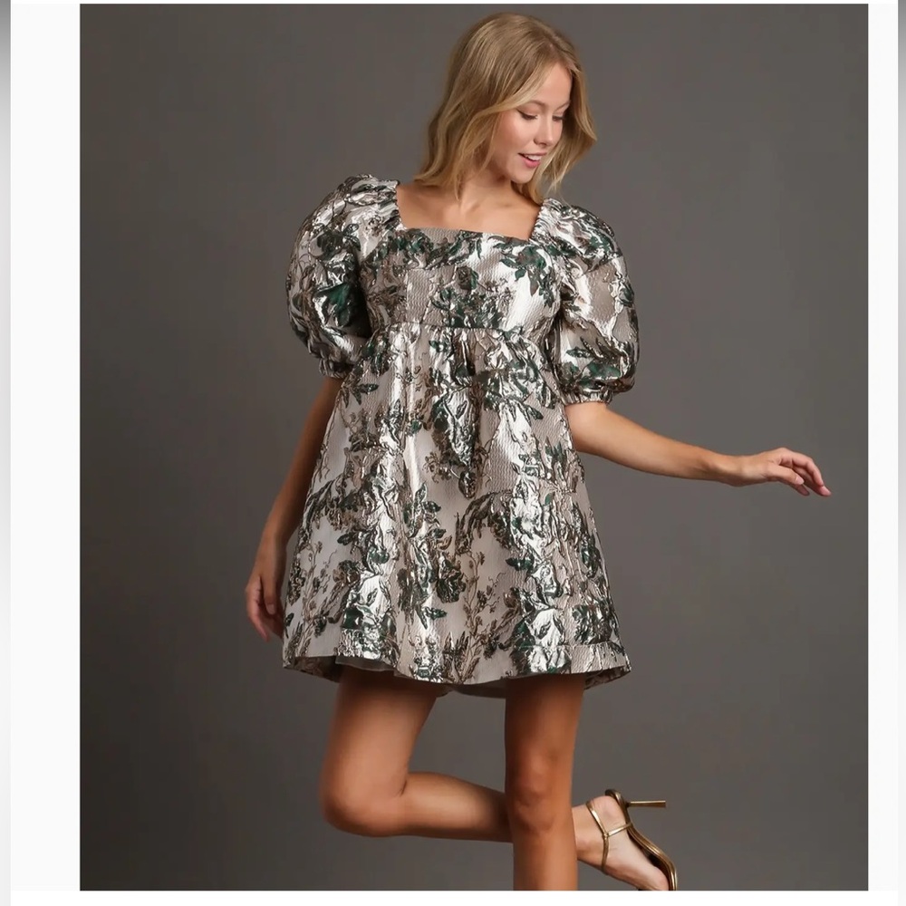Umgee Metallic Leaf Pattern Dress
